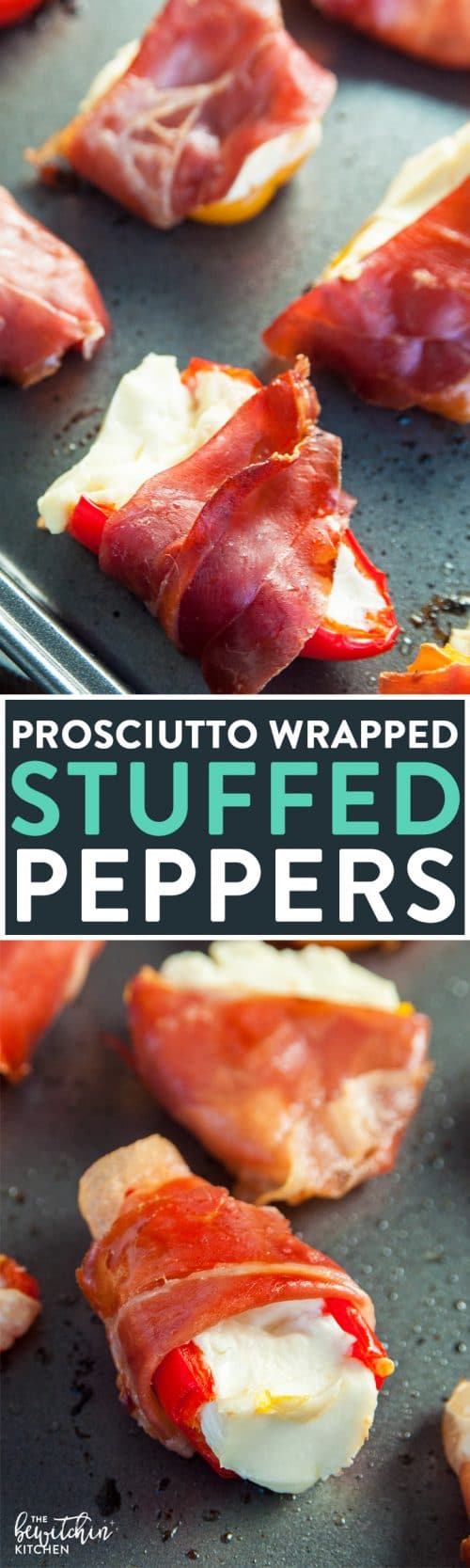 Prosciutto Wrapped Stuffed Peppers Recipe - these easy stuffed peppers are loaded with cream cheese and wrapped with salt prosciutto (fancy bacon). Perfect appetizer for parties and the holidays (like Christmas, Thanksgiving and New Years).