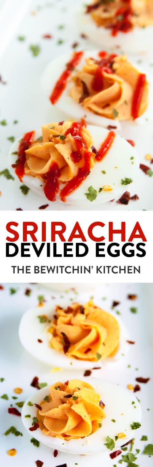 Sriracha Deviled Eggs - these yummy appetizers are so easy to make and are a party hit. This spicy 21 Day Fix approved recipe is a high protein snack.