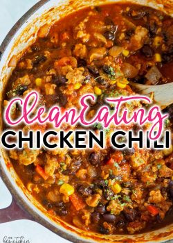 Clean Eating Chicken Chili - this hearty and healthy chili recipe is lightened up with ground chicken and is 21 day fix approved. It can be classified as paleo, depending on how strict your follow the diet.