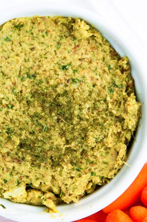 Looking for a healthy dip recipe? Check out this Avocado Ranch Dip. This appetizer is Whole30, Paleo and loaded with veggies and healthy fats. The secret ingredient? Cauliflower!
