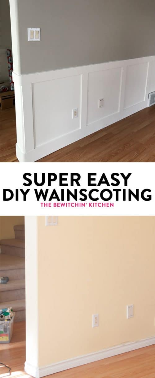 DIY Wainscoting renovation. I never thought installing wainscotting would be so easy. Here is some great inspiration! (Color: Benjamin Moore Cloud White.)