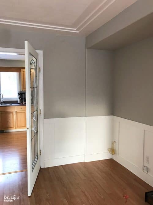 DIY Wainscoting renovation. I never thought installing wainscotting would be so easy. Here is some great inspiration! (Color: Benjamin Moore Cloud White.)