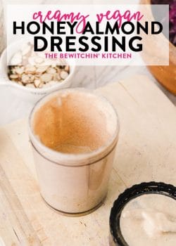 This creamy vegan almond dressing is easy to make and goes well with winter bowl recipes. Homemade salad dressings not just healthy, but simple to make! This recipe follows the guidelines of the paleo diet, 21 Day Fix and other Beachbody programs and if you omit the honey it is Whole30 approved as well.