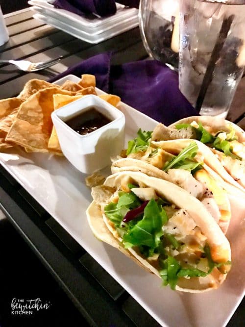 Amazing Chicken Tacos at the rooftop bar, The Fifth in Anaheim. 