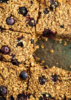 These wholesome blueberry breakfast bars are a yummy and healthy alternative to blueberry oatmeal. They're filling and offer loads of fiber. Serve one with coffee for a yummy afternoon snack.