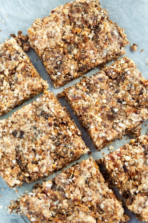 These Coconut Cashew Bars are a new Whole30 snack favorite. I made these with my Vitamix and they were so easy! Dates, coconut, and cashews blended together make a Larabar copycat recipe that's paleo and a healthy snack.