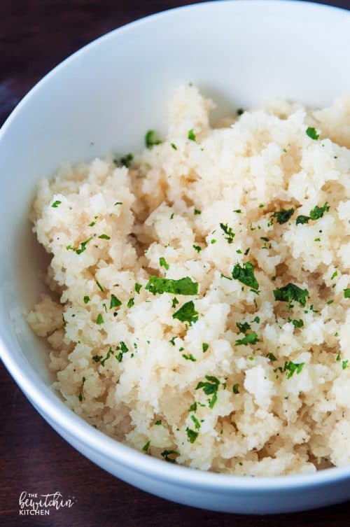 Cauliflower rice in a bowl.