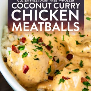 Overheat shot of coconut curry chicken meatballs recipe.