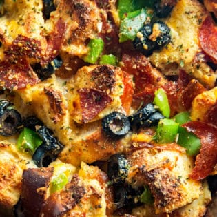 Pepperoni Pizza Strata. This delicious strata is a twist on a breakfast bake. Serve this for breakfast, lunch, or dinner.