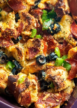 Pepperoni Pizza Strata. This delicious strata is a twist on a breakfast bake. Serve this for breakfast, lunch, or dinner.