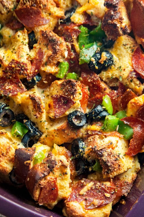 Pepperoni Pizza Strata. This delicious strata is a twist on a breakfast bake. Serve this for breakfast, lunch, or dinner. 