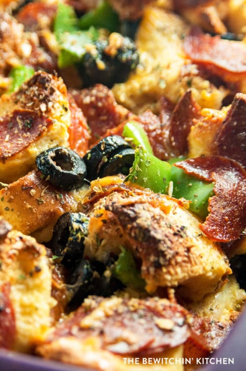 Pepperoni Pizza Strata. This delicious strata is a twist on a breakfast bake. Serve this for breakfast, lunch, or dinner.