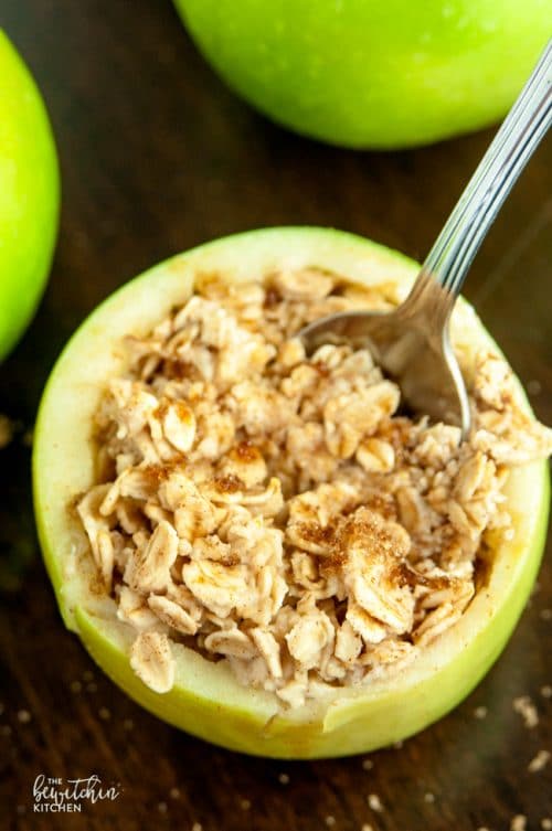 Baked Apple Oatmeal Bowls - an easy breakfast recipe that's ready in under a minute, healthy, and has no clean up! Plus 7 apple hacks.