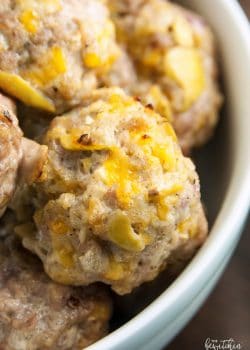 Loaded Pork Meatballs - these pork balls are jam-packed with cheddar and apple making this a comfort food favorite. It's gluten free too, a great week night dinner recipe.