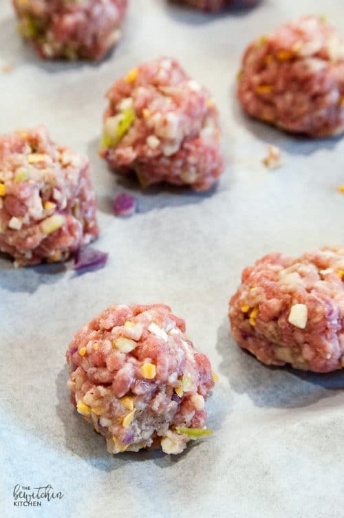 Loaded Pork Meatballs - these pork balls are jam-packed with cheddar and apple making this a comfort food favorite. It's gluten free too, a great week night dinner recipe.