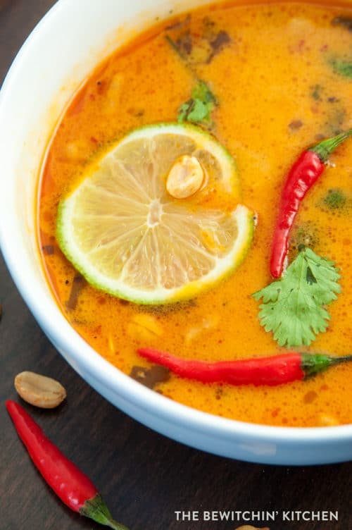 This Thai Coconut Peanut soup recipe makes a delicious and easy dinner. Made with chicken, chili paste, peanut butter, coconut milk and spices makes this perfect for your healthy dinner recipes board.