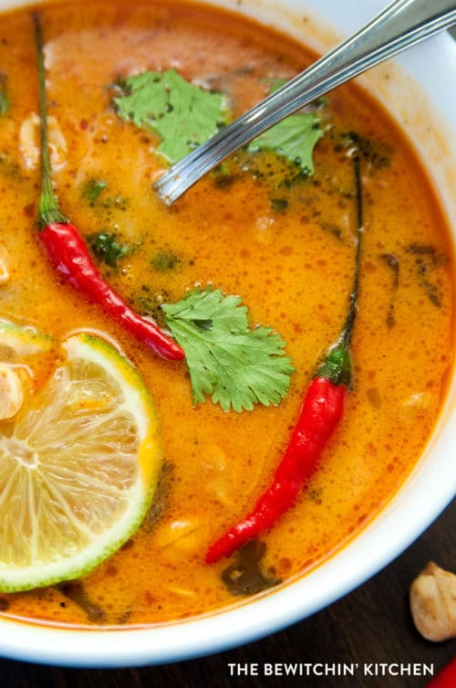 bowl of Thai coconut chicken soup