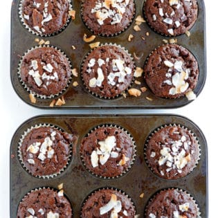 Coconut Chocolate Muffins - healthy chocolate muffins that are refined sugar free. Coconut sugar, maple syrup, with some zucchini added in. Healthy muffin recipes are not only delicious but add some hidden nutrition!