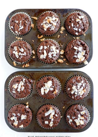 Coconut Chocolate Muffins - healthy chocolate muffins that are refined sugar free. Coconut sugar, maple syrup, with some zucchini added in. Healthy muffin recipes are not only delicious but add some hidden nutrition!