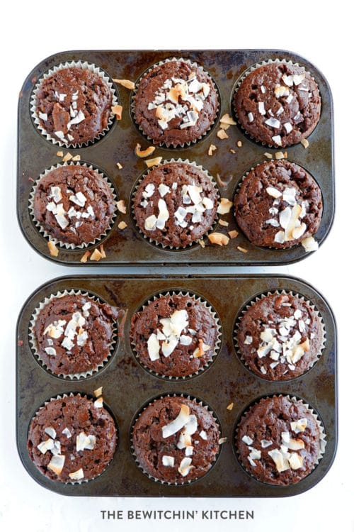 Coconut Chocolate Muffins - healthy chocolate muffins that are refined sugar free. Coconut sugar, maple syrup, with some zucchini added in. Healthy muffin recipes are not only delicious but add some hidden nutrition!