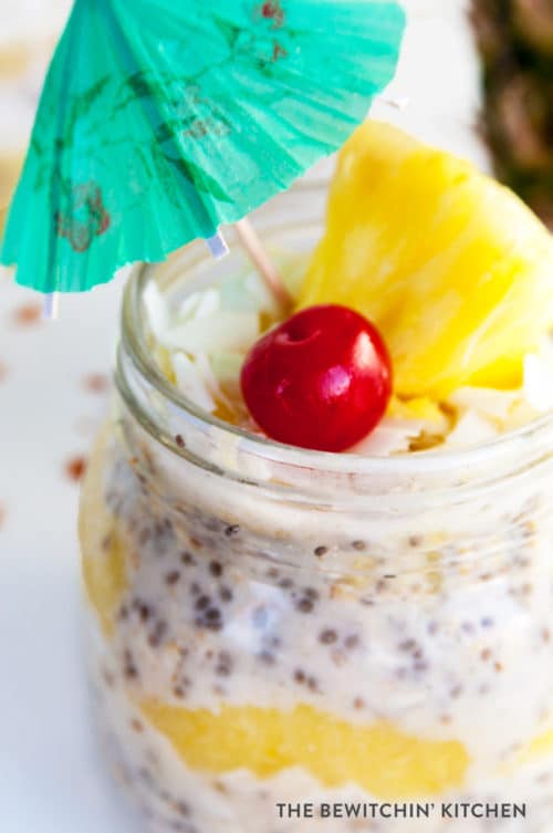 Pina Colada Overnight Oats recipe - This dairy free, gluten free and refined sugar free treat is delicious served warm or cold. This tropical dessert works great as a breakfast or a snack.