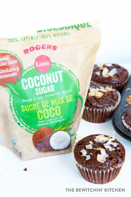 Coconut Chocolate Muffins - healthy chocolate muffins that are refined sugar free. Coconut sugar, maple syrup, with some zucchini added in. Healthy muffin recipes are not only delicious but add some hidden nutrition!