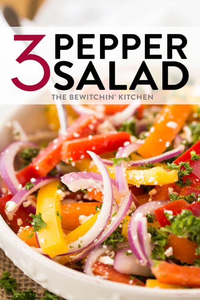 Close up of three pepper salad recipe.