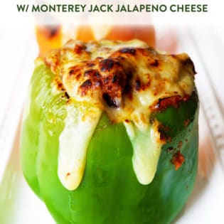 Healthy Chili Stuffed Peppers with Monterey Jack Jalapeno Cheese. Talk about comfort food! This family dinner recipe is easy to throw together, especially with leftover chili!