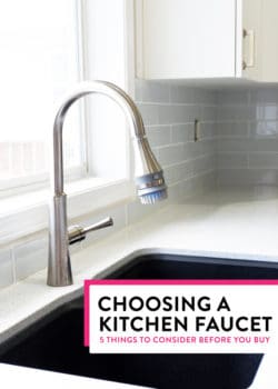 5 tips for choosing a kitchen faucet what you need to know! After my kitchen renovation I chose the Huntley Kitchen Faucet. I love the scrub brush for washing fruits and vegetables!