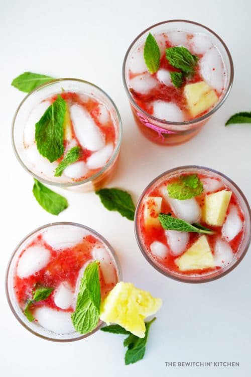 Pineapple Mojito Mocktail with Strawberry Puree