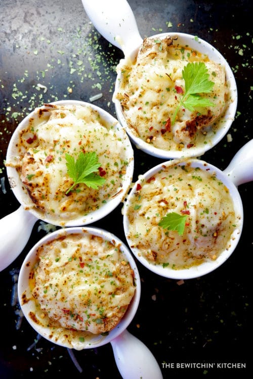 This recipe for Baked Zuppa Toscana is a cheesy twist on an Olive Garden soup favorite. Inspired by both the zuppa and french onion soup, this dinner is pure comfort food.