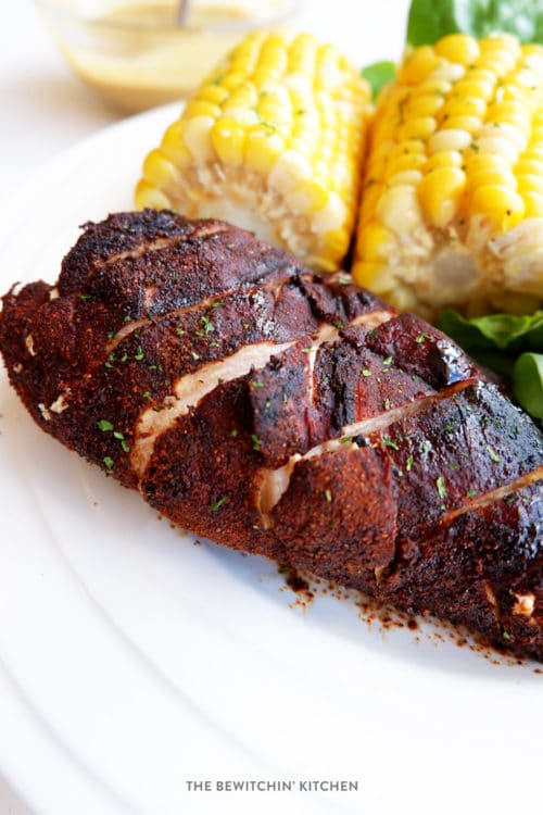 Mocha Rub Grilled Chicken with maple dijon dip. This BBQ chicken recipe uses a unique dry rub that mixes coffee grounds and cocoa powder. It makes for a smokey BBQ flavor.