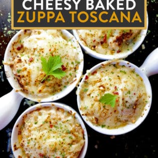 CHeesy Baked Zuppa Toscana. A twist on an olive garden favorite and french onion soup.