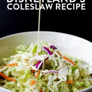 Disneyland Coleslaw Recipe. This summer coleslaw recipe is direct from Disneyland. Cabbage, carrots, apples and a sweet and tangy coleslaw dressing. Yum!