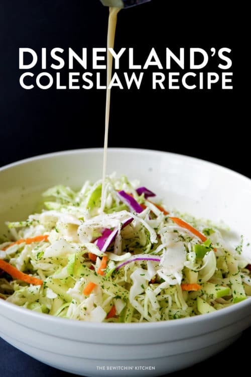 Disneyland Coleslaw Recipe. This summer coleslaw recipe is direct from Disneyland. Cabbage, carrots, apples and a sweet and tangy coleslaw dressing. Yum!