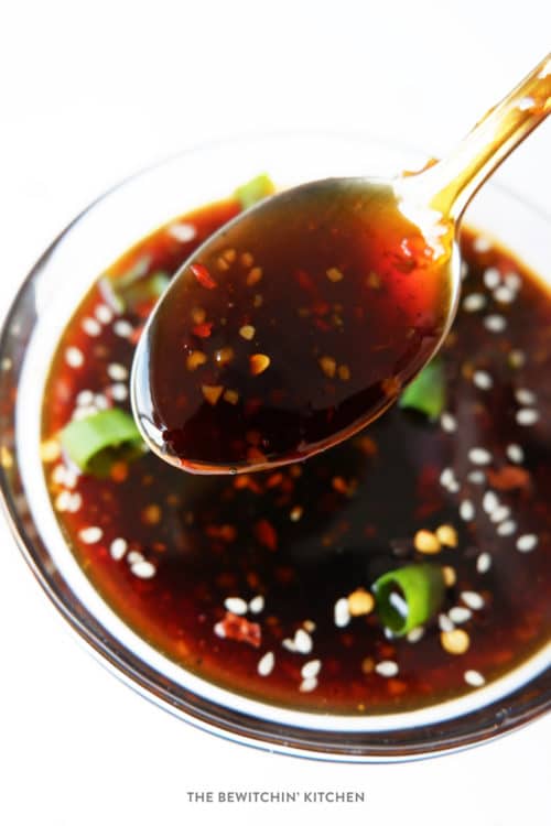 Gluten free Korean BBQ Sauce in a bowl with spoon