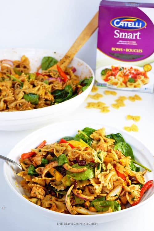 Fajita Pasta Salad. A delicious vegetable filled salad recipe that's high in protein and makes a great BBQ side dish.