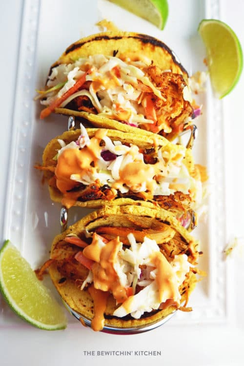 Crockpot Chicken Tacos with Coleslaw