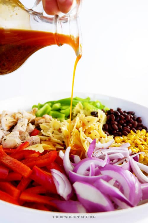 Fajita Pasta Salad. A delicious vegetable filled salad recipe that's high in protein and makes a great BBQ side dish. 