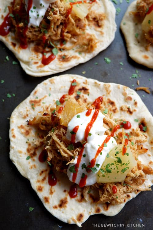 Delicious Hawaiian Pulled Chicken Tacos - made in the slowcooker so it's a great dinner idea for busy families