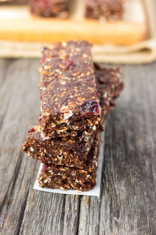 No bake chocolate cranberry protein bars. Homemade protein bars for the win!