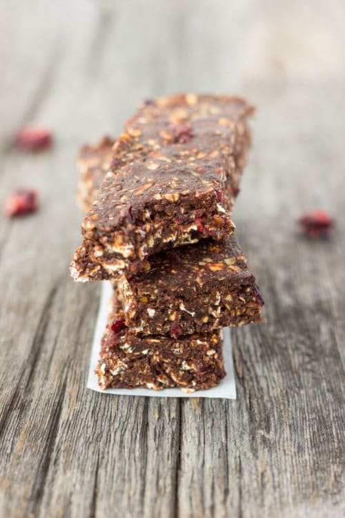 No bake chocolate cranberry protein bars