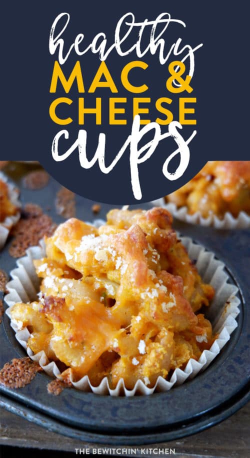 Healthy mac and cheese cups made with a cheese sauce loaded with hidden vegetables (perfect for picky eaters). Whether you call them macaroni and cheese cups or mac and cheese muffins, you need to add this to your dinner recipes ideas board.