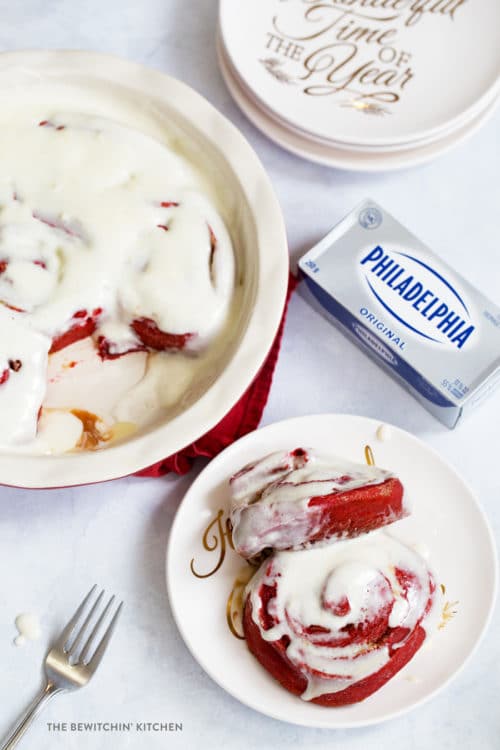 Red Velvet Cinnamon Rolls with Cream Cheese Glaze