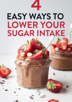 4 easy ways to lower your sugar intake! Reduce your sugar consumption with these healthy living tips and low sugar recipes!