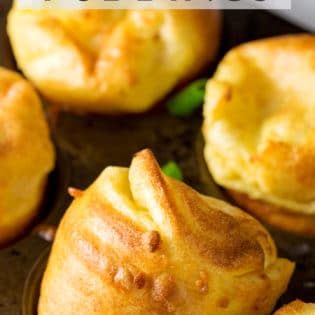 A yummy yorkshire pudding is a must with any roast beef dinner. These cheese and chive yorkshire puddings are the PERFECT side dish to Sunday night dinners. Top with beef gravy and it's heaven on earth.