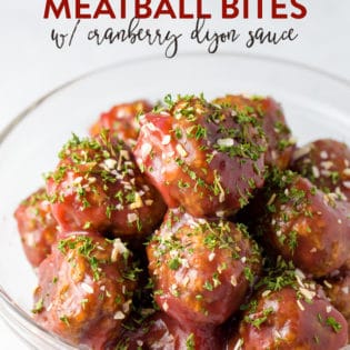 Chicken Stuffing Meatball Bites recipe - these meatballs make a delicious dinner or Christmas party appetizer. Serve them during the holidays with the cranberry dijon sauce. Three ingredient meatballs for the win!