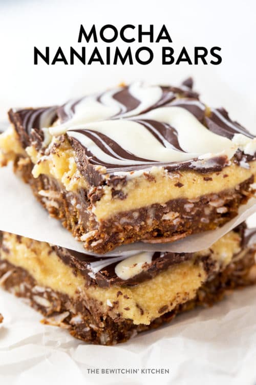 Mocha Nanaimo Bars. This simple no bake dessert recipe is a bake sale classic, but with a coffee twist. Add white chocolate marble and you're in the money my friends!