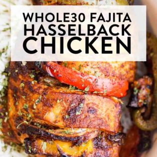 Sheet pan Fajita chicken, hasselback style! A healthy dinner recipe that's Whole30, Keto, Paleo, and fits all healthy diets and dinner/lunch ideas.