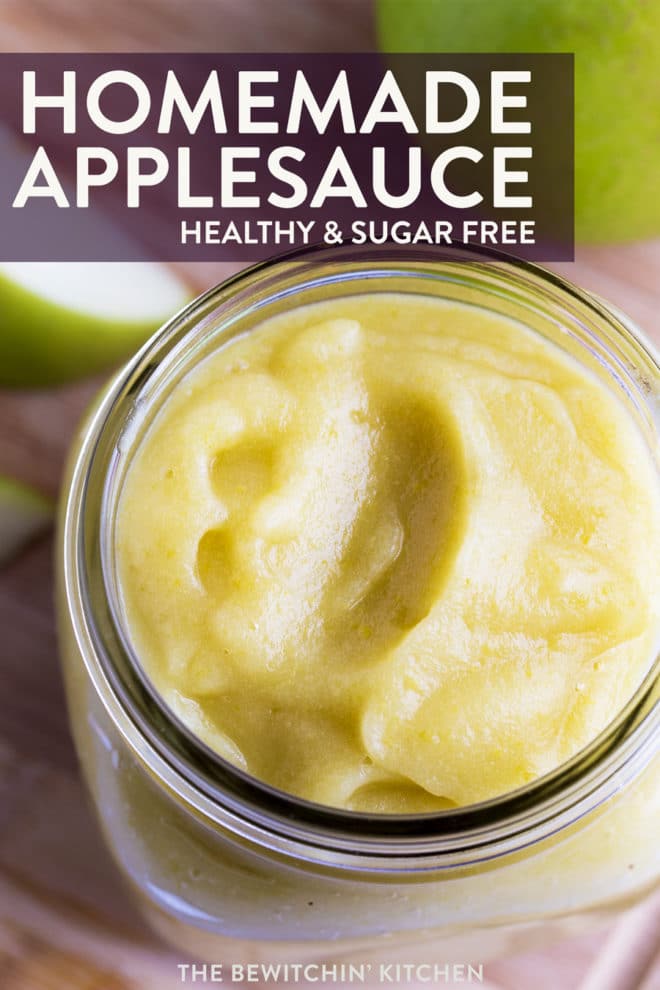 Close up overhead shot of homemade healthy applesauce